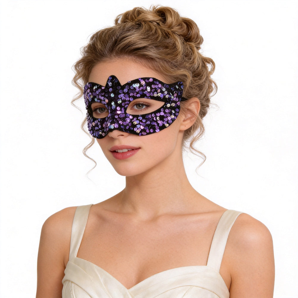 Shiny Sequin Masquerade Mask - Purple