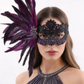 Giulia Purple Feather Side Accent Lace Masquerade Mask