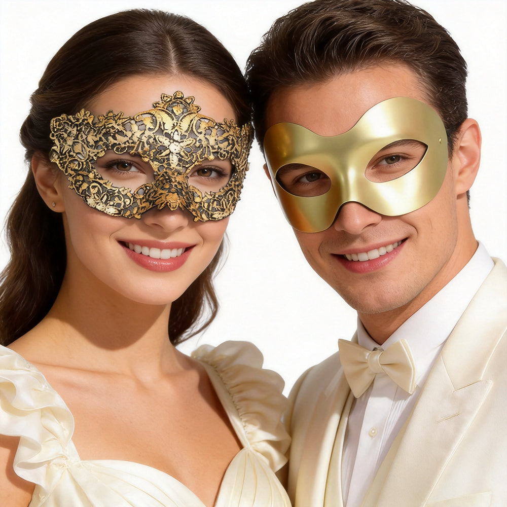 Gold Masquerade Mask Set for Couple