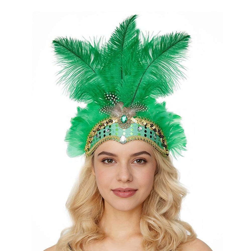 Giulia Feather Carnival Headpiece with Crystal Band in Multi Colors