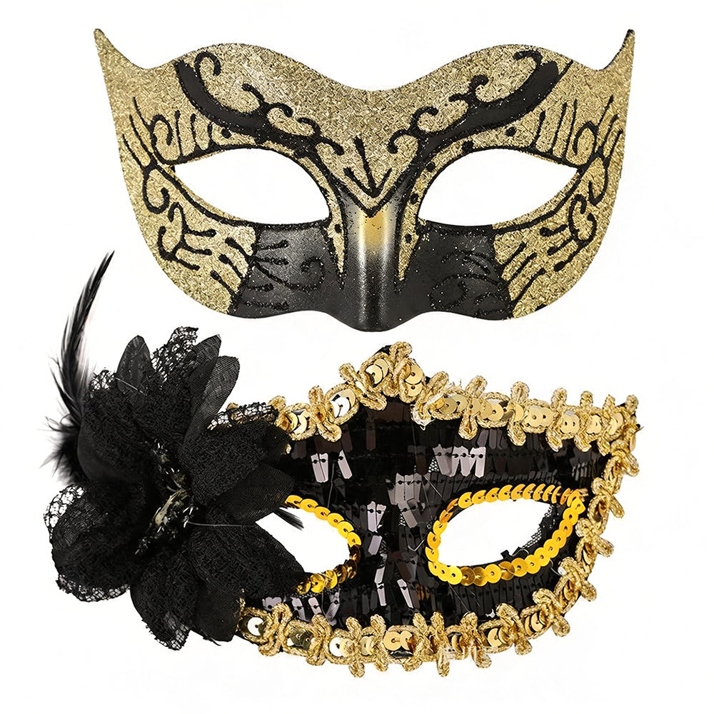 Gilded Noir Symphony – Matching Couples Masquerade Set