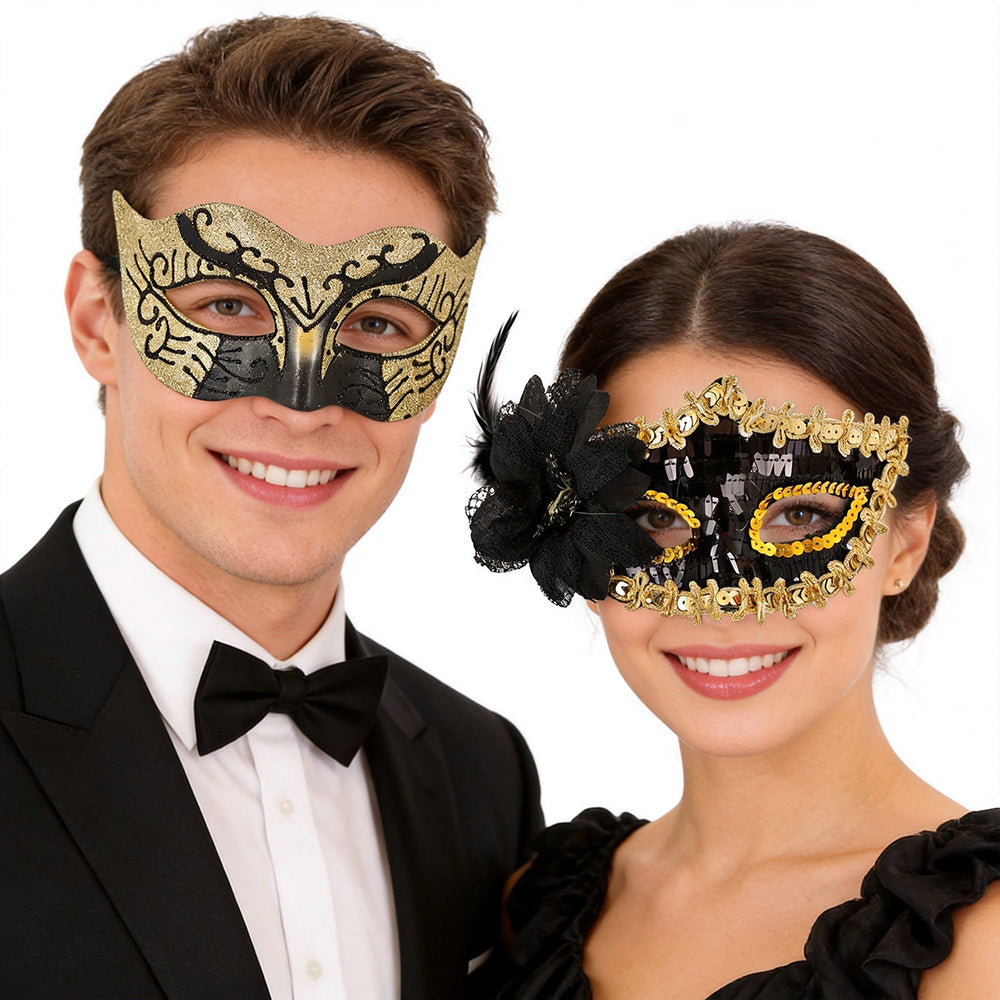 Gilded Noir Symphony – Matching Couples Masquerade Set