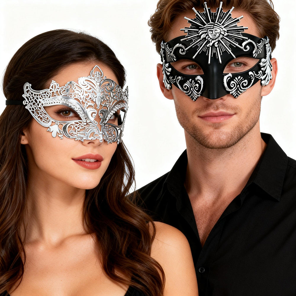 Alessandra Venetian Sun Motif Couple Masquerade Mask Set