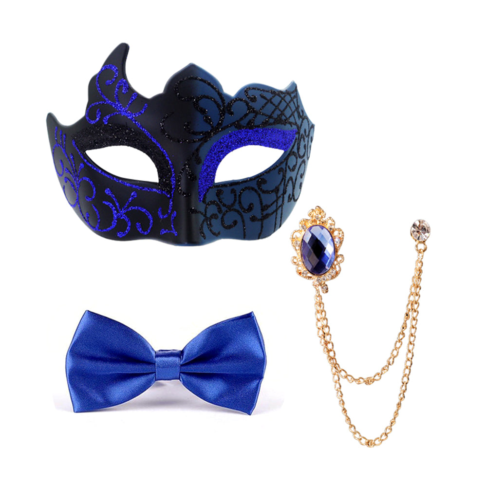 Alessandra Gentleman Venetian Masquerade Accessory Set – Mask, Bow Tie & Brooch