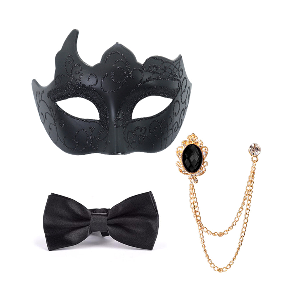 Alessandra Gentleman Venetian Masquerade Accessory Set – Mask, Bow Tie & Brooch