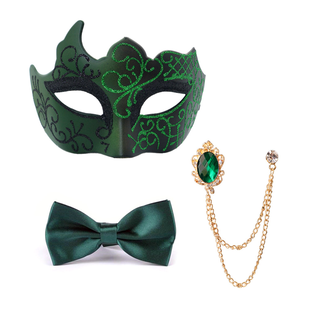 Alessandra Gentleman Venetian Masquerade Accessory Set – Mask, Bow Tie & Brooch
