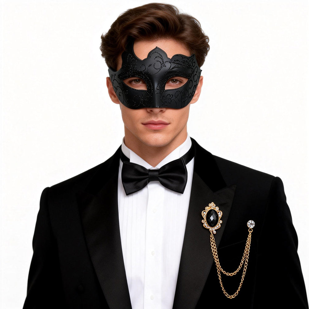 Alessandra Gentleman Venetian Masquerade Accessory Set – Mask, Bow Tie & Brooch