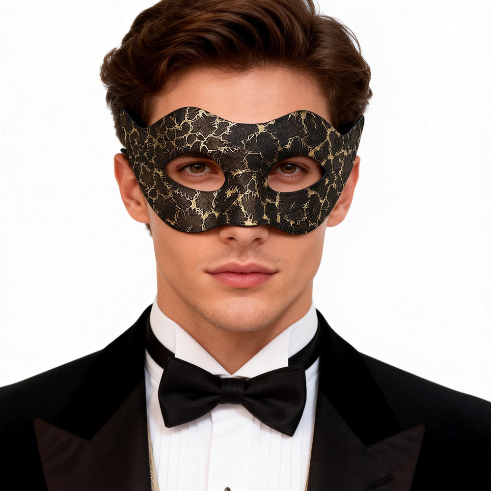 Alessandra Gentleman Venetian Masquerade Mask – Black & Gold Crackle