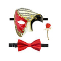 Leonardo Venetian Masquerade Mask Set with Bow Tie & Rose