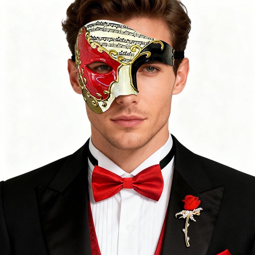 Leonardo Venetian Masquerade Mask Set with Bow Tie & Rose