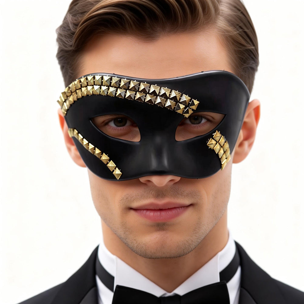Alessandra Black Studded Half Venetian masquerade Mask