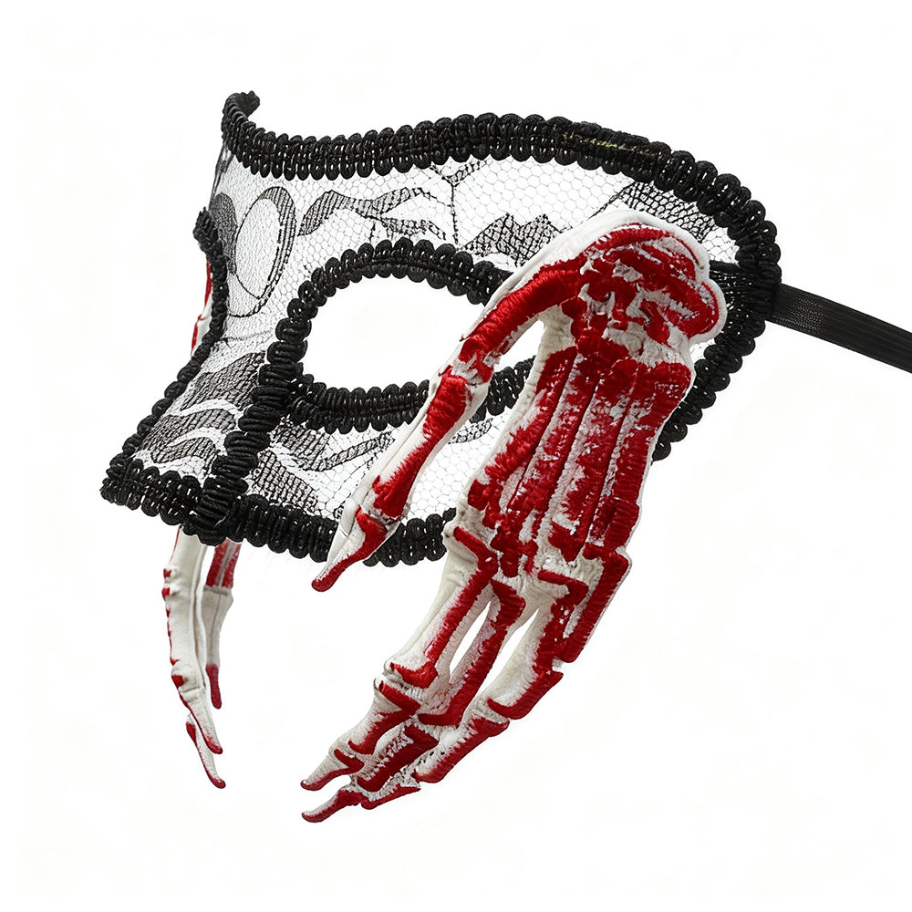 Bathory Lace Halloween Masquerade Mask with Sculpted Hand Detail