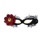 Bathory Black Floral Masquerade Mask with Red Flower