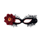 Bathory Black Floral Masquerade Mask with Red Flower