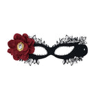 Bathory Black Floral Masquerade Mask with Red Flower