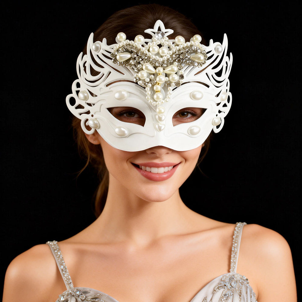 Bianca Ivory Pearl Filigree Masquerade Mask