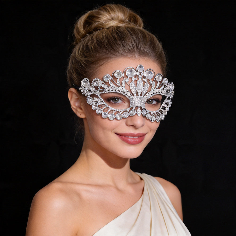Silver Metal Rhinestone Masquerade Mask
