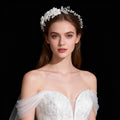 Diadema de gasa Bianca con flores y perlas