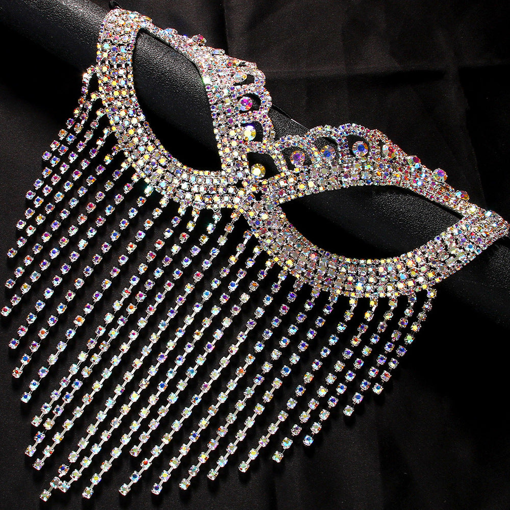 Bianca Champagne Crystal Rhinestone Fringe Venetian Masquerade Mask