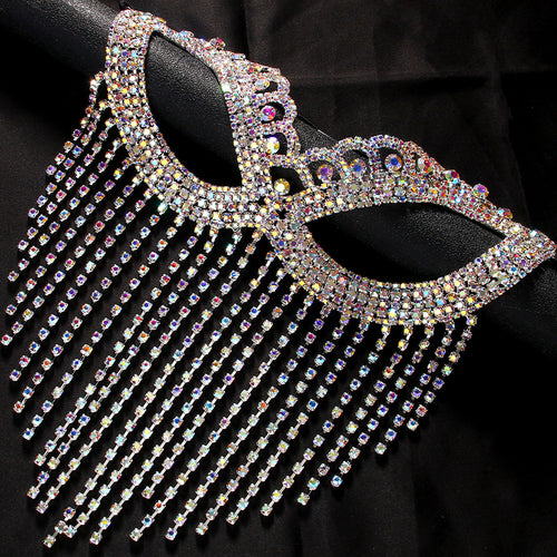 Bianca Champagne Crystal Rhinestone Fringe Venetian Masquerade Mask