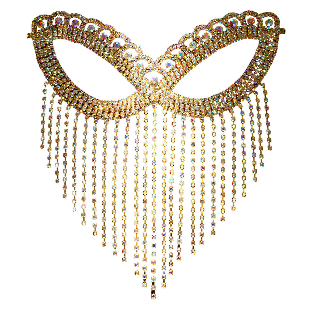 Bianca Gold Rhinestone Fringe Venetian Masquerade Mask