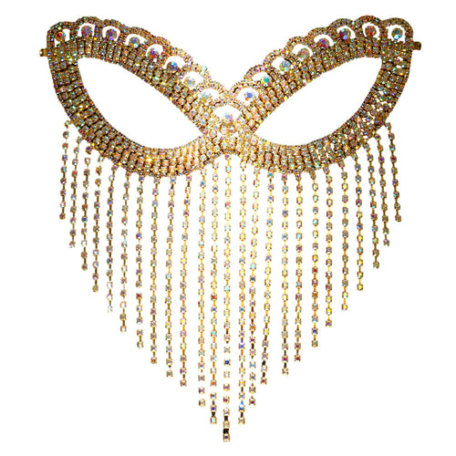 Bianca Gold Rhinestone Fringe Venetian Masquerade Mask