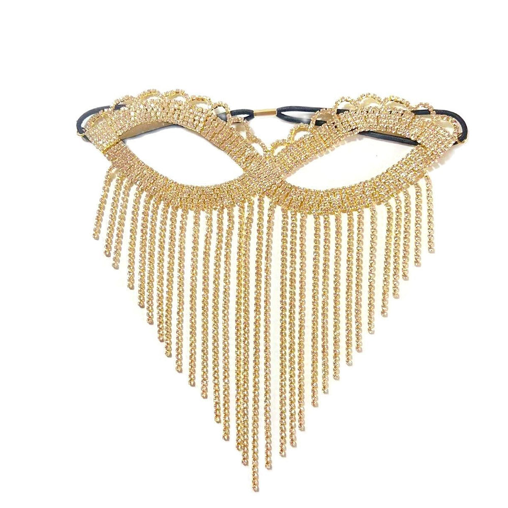 Bianca Gold Scalloped Rhinestone Fringe Venetian Masquerade Mask
