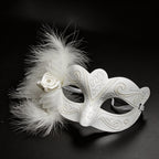 Giulia  Ivory Feathered Venetian Masquerade Mask