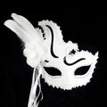 Giulia White Feather Venetian Masquerade Mask – Elegant Lace Trim & Pearl Detail
