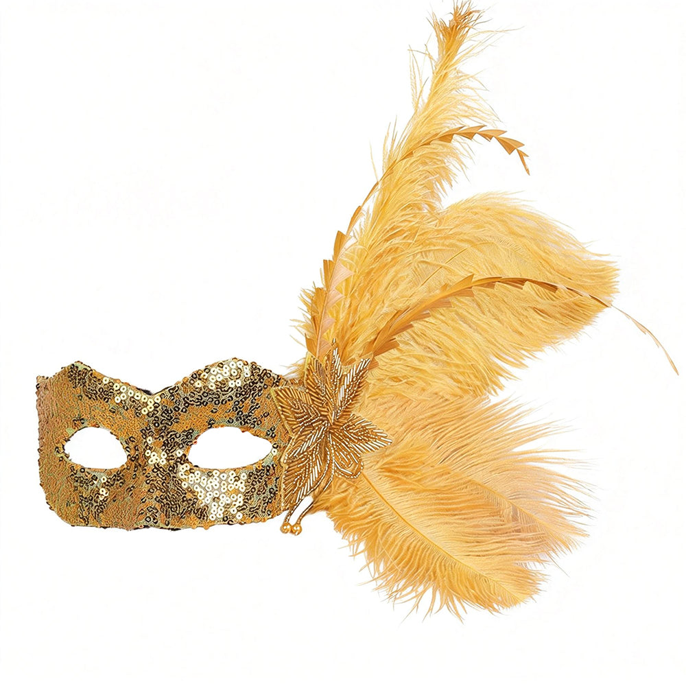 Giulia Sequined Feather Half-Face Masquerade Mask