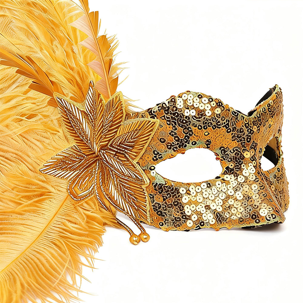 Giulia Sequined Feather Half-Face Masquerade Mask