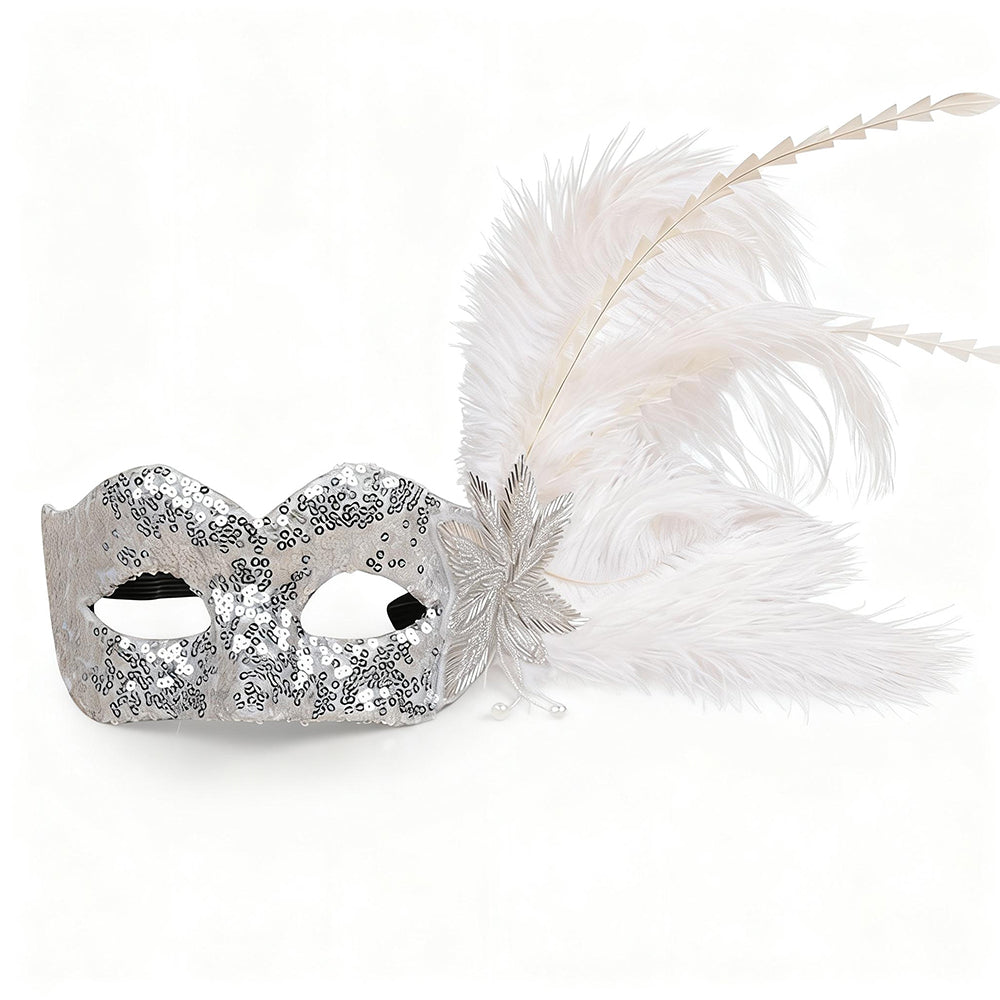 Giulia Sequined Feather Half-Face Masquerade Mask