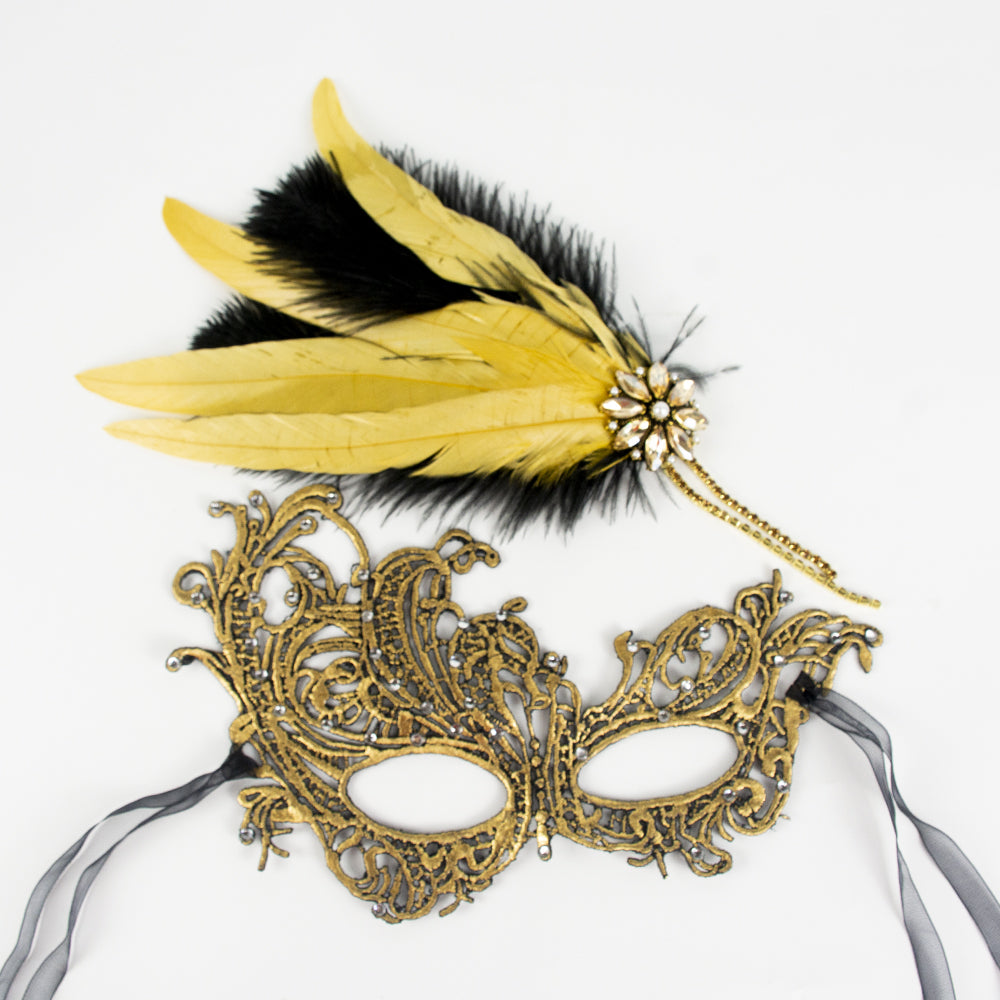 Marie Lace  Feathered  Masquerade Mask