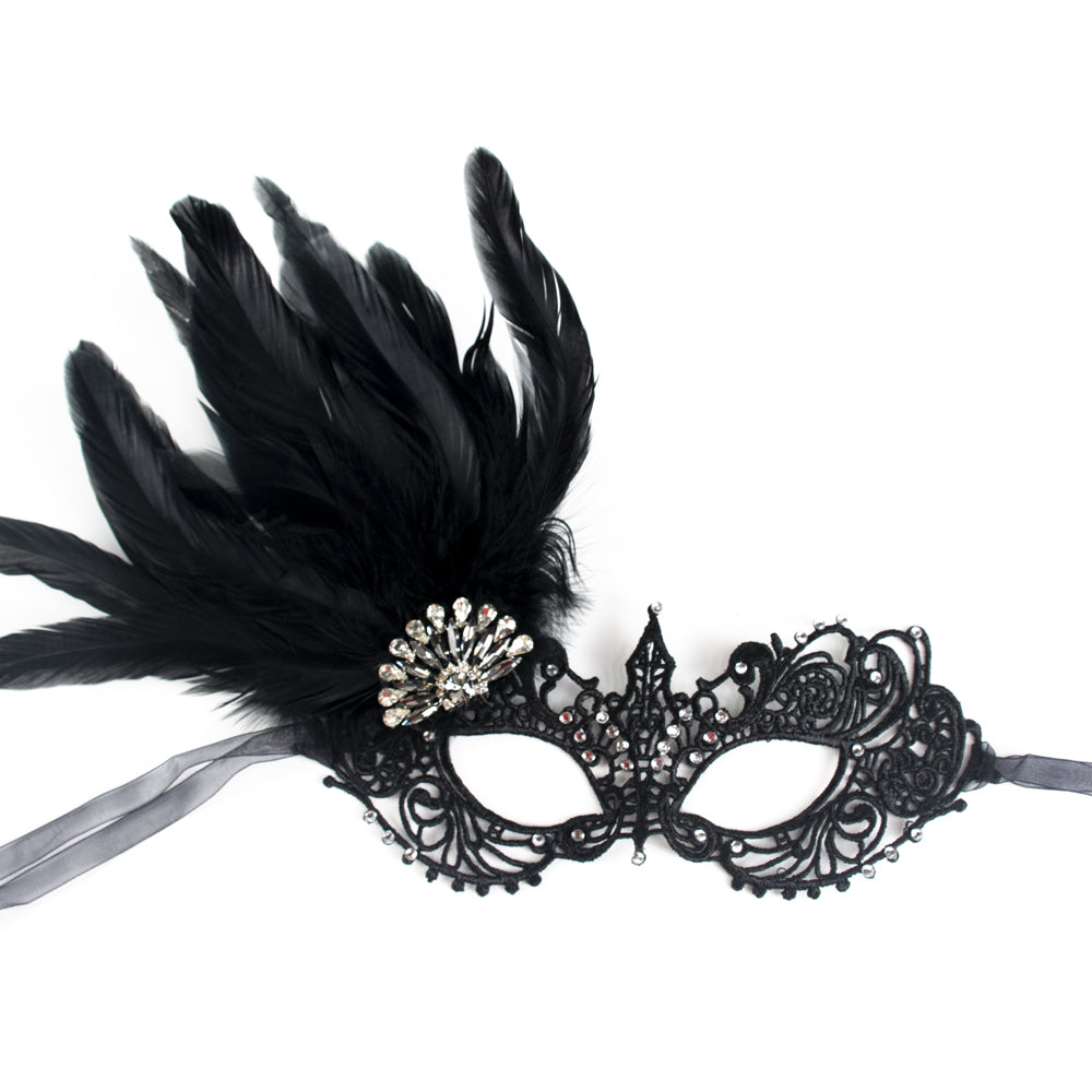 Giulia Midnight Feather Lace Masquerade Mask