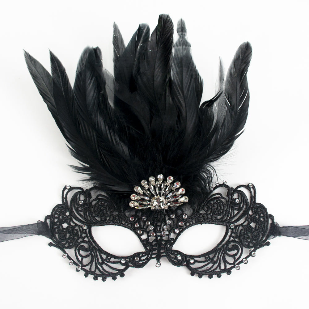 Giulia Midnight Feather Lace Masquerade Mask