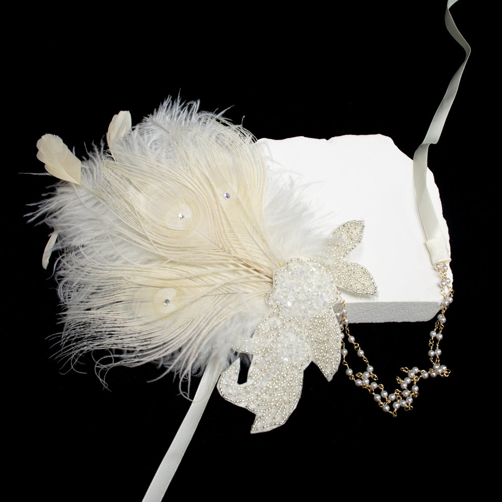 Giulia White Feather Rhinestone Hair Accessory