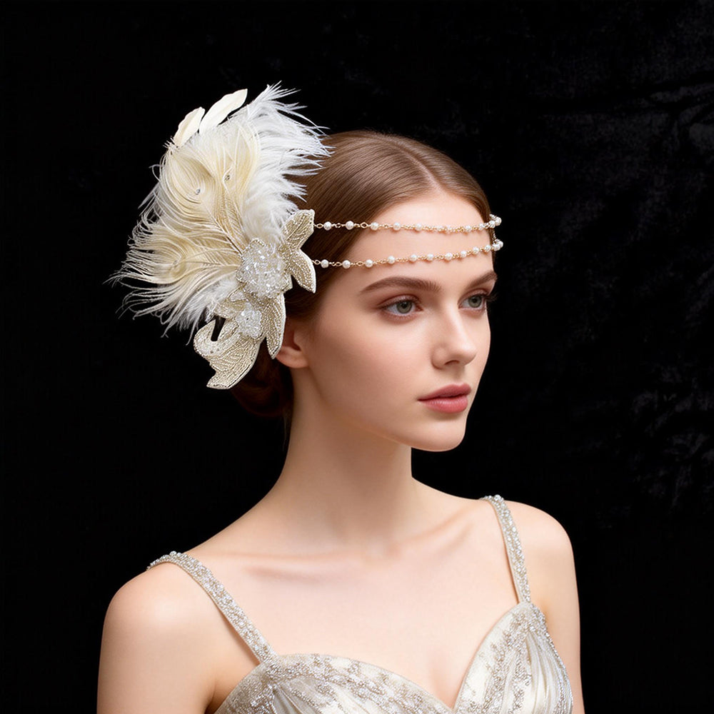 Giulia White Feather Rhinestone Hair Accessory