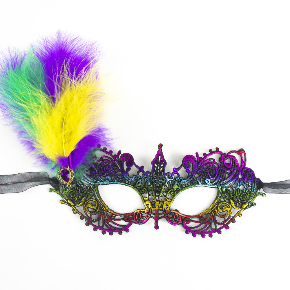 Giulia Feather Lace Masquerade Mask – Rainbow Style