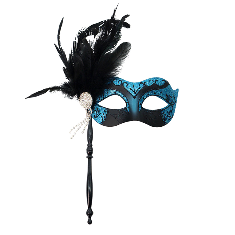 Giulia Feather Handheld Venetian Masquerade Mask