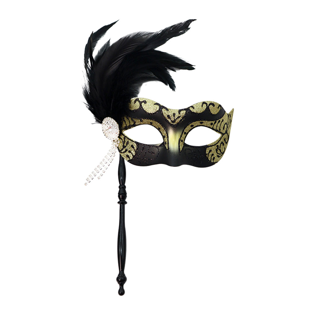 Giulia Feather Handheld Venetian Masquerade Mask