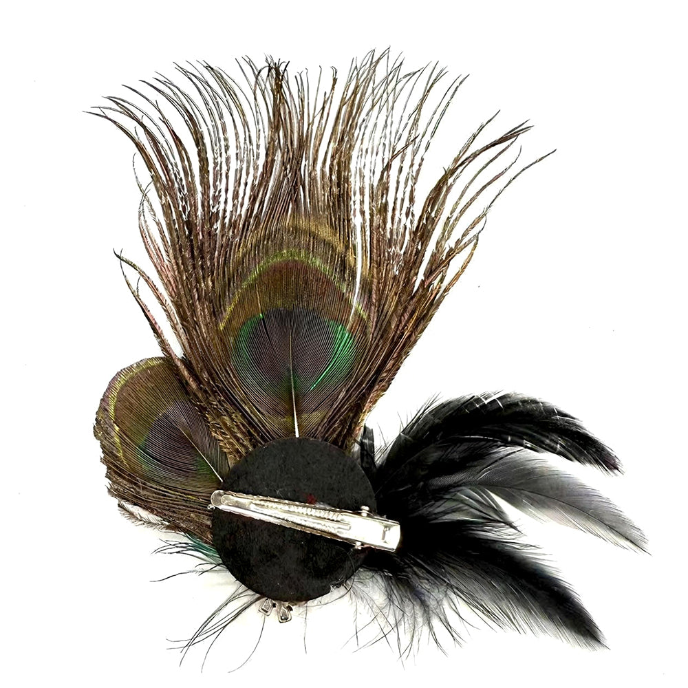 Giulia Peacock Feather Hair Clip with Pearl Accents