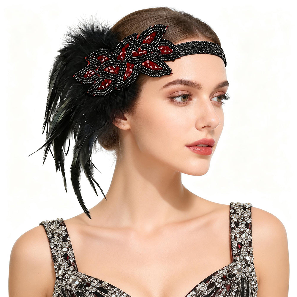 Giulia Asymmetrical Feather Rhinestone Headband