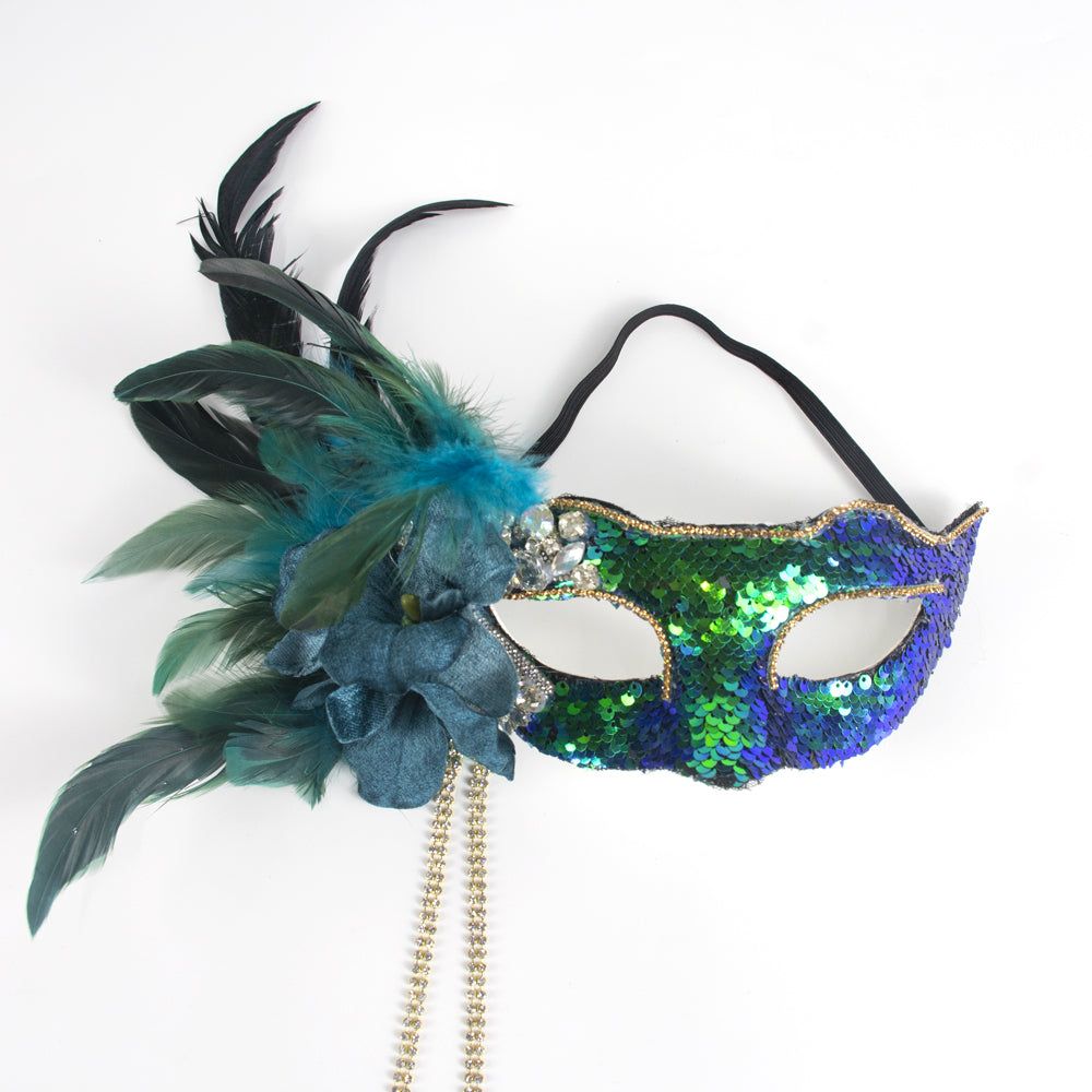 Regina Emerald Tide Sequin Feather Mask