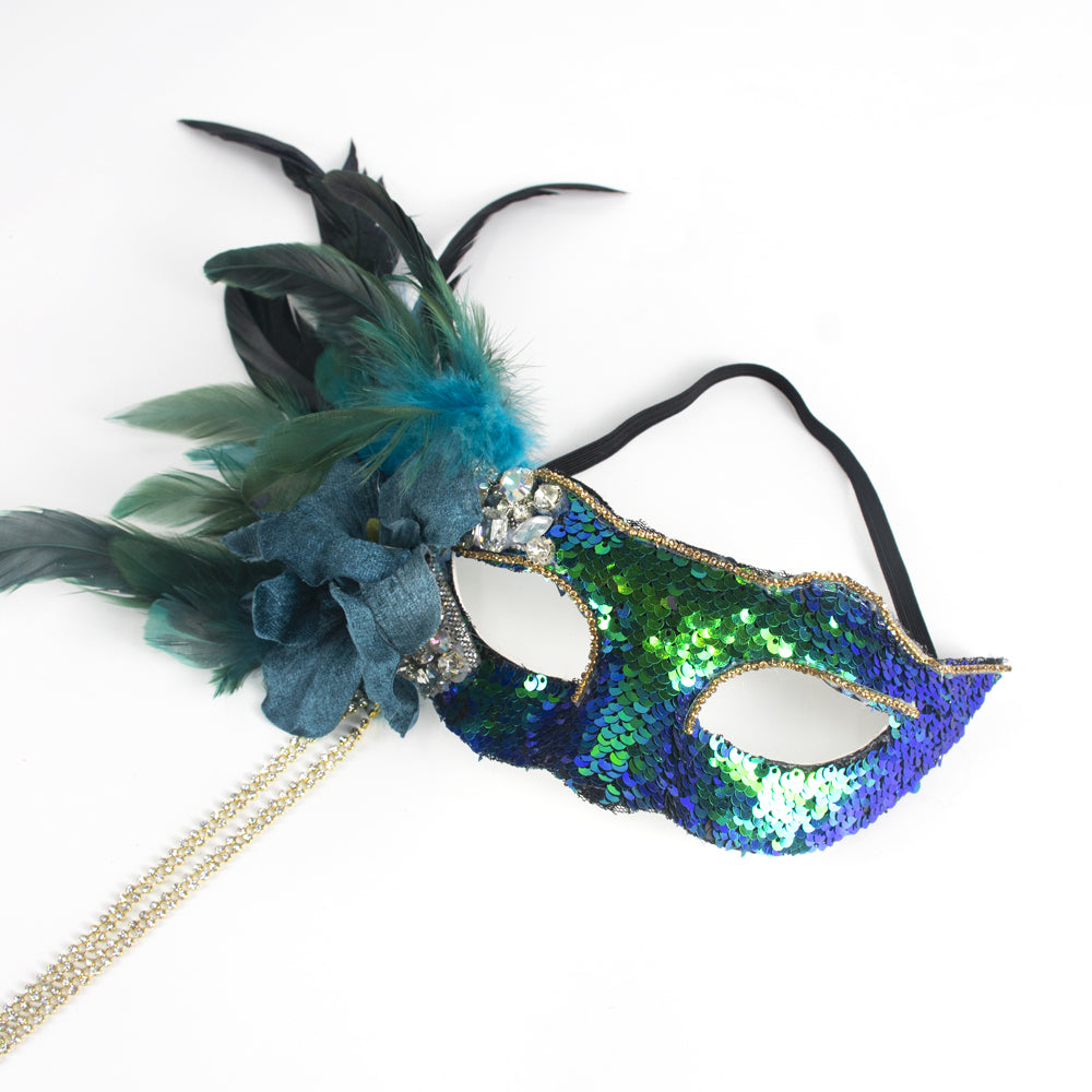 Regina Emerald Tide Sequin Feather Mask