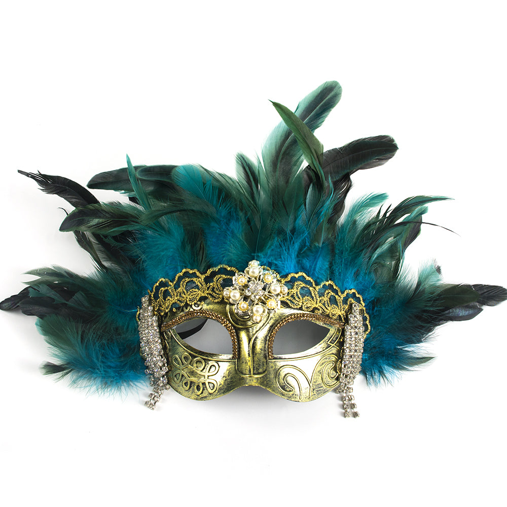 Giulia Emerald Feather Crown Venetian Masquerade Mask