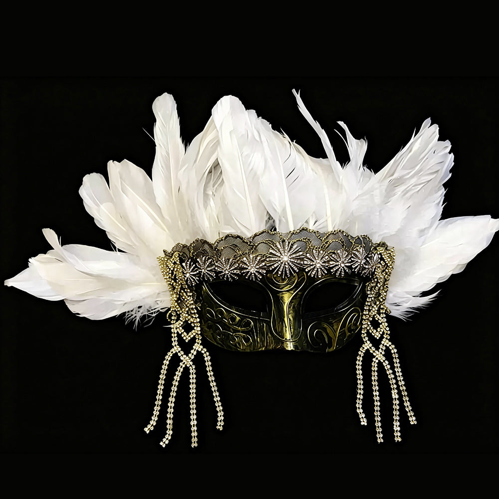 Giulia Emerald Feather Crown Venetian Masquerade Mask