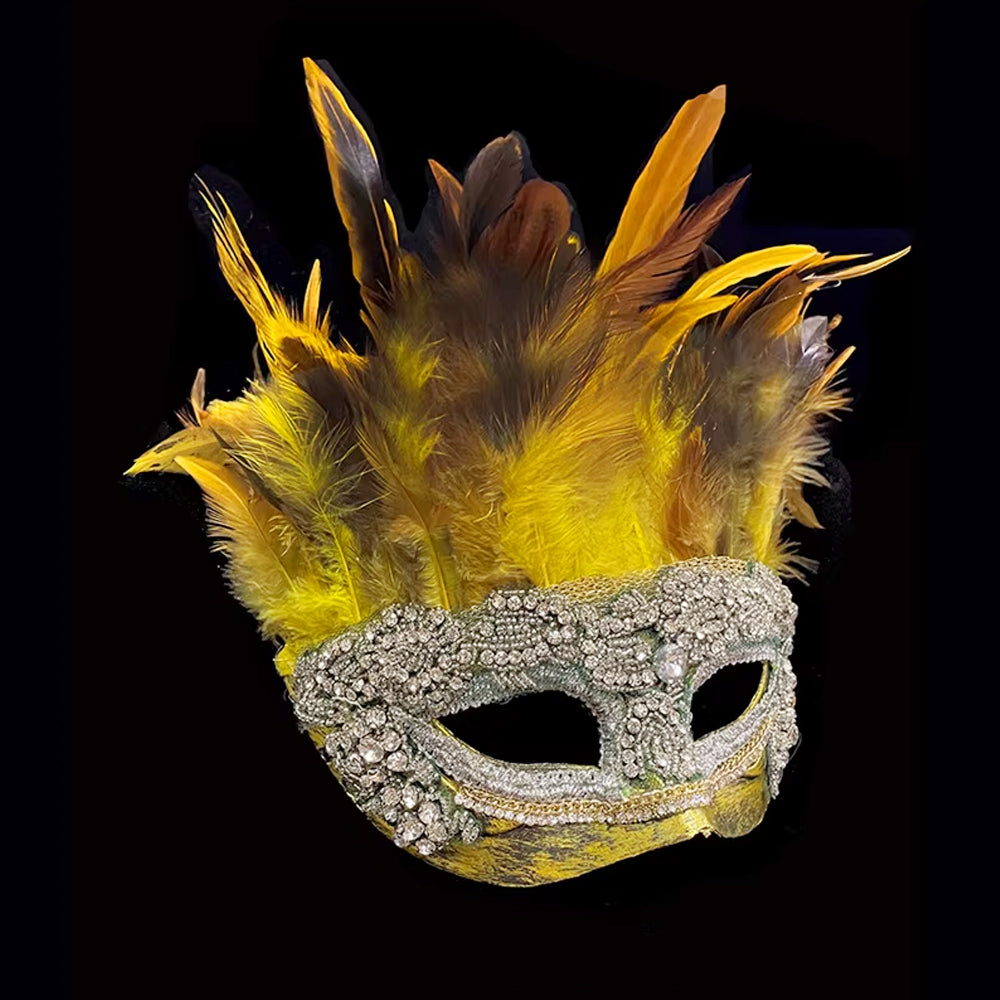 Regina Gold Feather Crystal Mask
