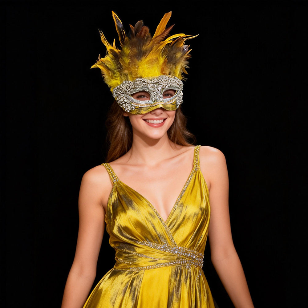 Regina Gold Feather Crystal Mask