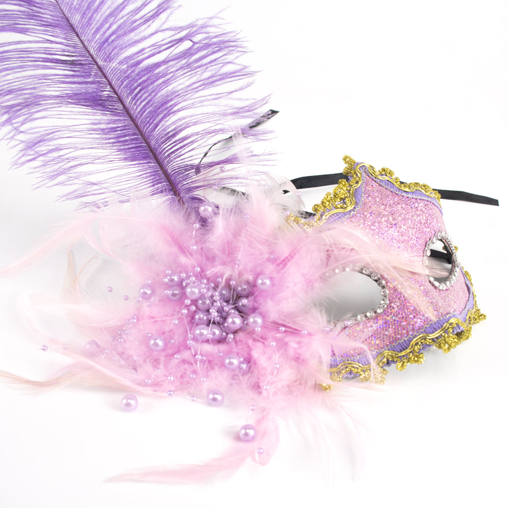 Giulia Blush Pearl Feather Mask – Pink & Gold Romantic Masquerade