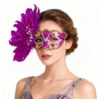 Giulia Fuchsia Pearl Feather Mask